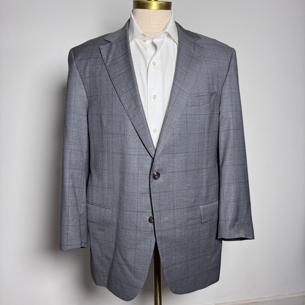 Samuelsohn Sport Coat Mens 44R Grey Windowpane Wool Cashmere Blazer Greenwich